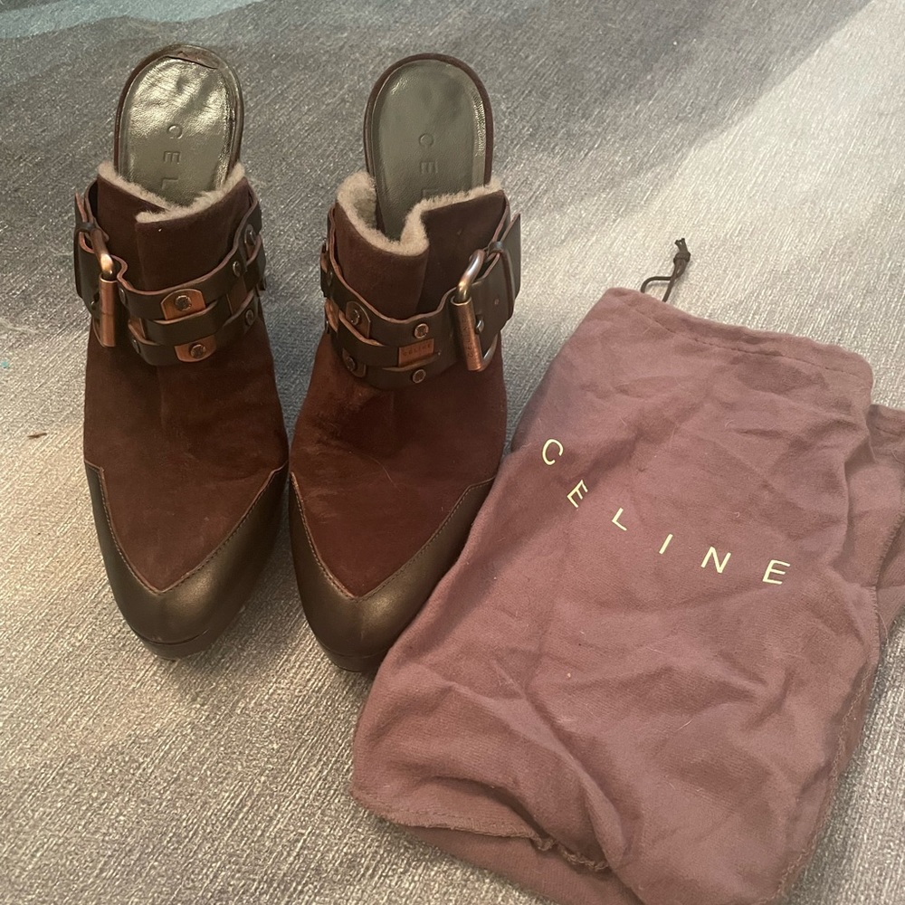 “Celine” brown booties, size 9 1/2.
